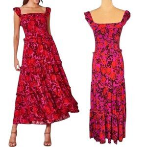 Anthropologie Abel the Label Tiered Floral Maxi Dress Sz XS Tropical Ruffle